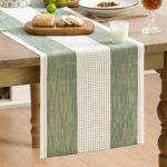 Artoid Mode Sage Green Farmhouse Rustic Table Runner, Seasonal Macrame Fabric Ki... - Image 2