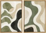 Ashbrook Framed Canvas Print Wall Art Set Earth Tone Abstract Waves Olive Green ... - Image 2