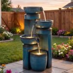 Autodaya 19.3" H Pedestal Outdoor Water Fountain with LED Lights and Pump, 4-Tie... - Image 2