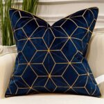 Avigers 20 x 20 Inches Navy Blue Gold Plaid Cushion Case Luxury European Throw P... - Image 2