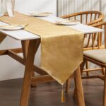 BALCONY & FALCON Gold Table Runner Lustrous Linen 14"x71" Water Resistant Washab... - Image 2