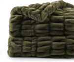 BATTILO HOME Olive Green Faux Fur Throw Blanket for Bed, Double Side Reversible ... - Image 2