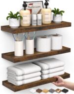 BAYKA Bathroom Floating Shelves for Wall Set of 3 - Rustic Brown Farmhouse Wood ... - Image 2
