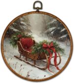 BCUANGD Christmas Round Wall Art Decor - Vintage Winter Snow Wall Art Canvas Fra... - Image 2