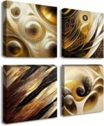 BLINFEIRU Modern Gold Abstract Canvas Wall Art Black and Gold Wall Decor for Liv... - Image 2