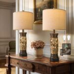BOBOMOMO 27.25” Antique Gold Table Lamps Set of 2 – Farmhouse Bedside Lamps with... - Image 2