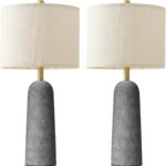 BOBOMOMO 27.25" Modern Table Lamp Set of 2, Gray Resin Lamp with Natural Stone L... - Image 2
