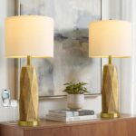 BOBOMOMO 27.5" Gold Table Lamps Set of 2 with USB-A & USB-C Charging Ports, Text... - Image 2