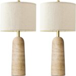 BOBOMOMO Modern Table Lamp Set of 2, Warm Beige Resin Lamp with Natural Stone Lo... - Image 2
