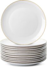 BTaT- White Porcelain Dinner Plates, Set of 12, 10.5" Gold Rimmed, Classic Style... - Image 2