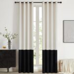 BULBUL Cream Black Color Block Window Curtains Panels 120 inches Long Velvet Far... - Image 2
