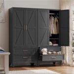 Baborokic Metal Wardrobe Cabinet with Hanging Rod,71" Armoire Wardrobe Closet wi... - Image 2