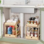 Bamboo Wood Under Sink Organizer 1 Pack, Pull Out Cabinet Organizer 2 Tier Under... - Image 2