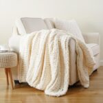 Battilo Cream Chunky Knit Throw Blanket for Couch, Super Soft Chenille Throw Bla... - Image 2