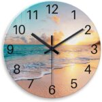 Beach Wall Clock Battery Operated 12 Inch Glass Wall Clock Non Ticking Analog Bl... - Image 2