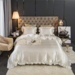 Bedding_Dreamer Satin Duvet Cover White Bed Silky Ruffle Fringe Design Chic Boho... - Image 2