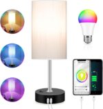 Bedroom Lamp with Smart RGB LED Bulb, Multicolor Changing Table Lamp for Bedroom... - Image 2