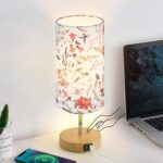 Bedside Touch Lamp, Wood Small Table lamp with 2 USB Charging Ports & Flower Fab... - Image 2