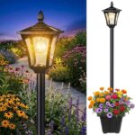 Benany 76" Solar Lamp Post Lights with Planter, Glass & Metal Street Light Outdo... - Image 2