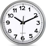 Bernhard Products Wall Clock Silent Non-Ticking Large 12" Silver Metal Frame Qua... - Image 2