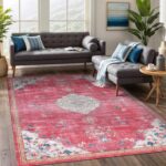 Beverly Rug Non Slip Rugs 6x9 Boho Medallion Floral Non Skid Rubber Backing Easy... - Image 2