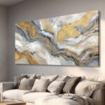 BewDalky Abstract Gold Grey White Marble Wall Art Minimalist Modern Fluid Canvas... - Image 2