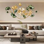 Big Wall Clock, Unique Ginkgo Leaf Decorative Wall Clocks, Luxury Metal Gold Flo... - Image 2