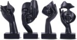 Black Abstract Thinker Figurine Set of 4, Home Art Face Small Statue for Accents... - Image 2