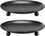 Black Candle Holders for Pillar Candles, Set of 2 Premium Metal Candle Plates Ca... - Image 2
