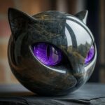 Black Cat Stone Sculpture Handcrafted Resin Cat Figurine with Amber Eyes Hallowe... - Image 2