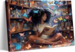 Black Girls Canvas Wall Art Butterfly and Bookshelf Painting Picture Wall Decor ... - Image 2