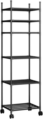 Black Shelving Unit, 42x 32 x 165 cm, 6 Tier Tall Narrow Shelving Unit with Whee... - Image 2