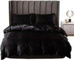 Black Silk Comforter Cover Set Twin Size Silk Like Satin Duvet Cover Set Solid C... - Image 2