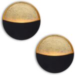 Black Wall Candle Holder Set of 2 with Gold Leaf Interior, Metal Wall Candle Sco... - Image 2