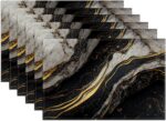 Black White Gold Marble Placemats Set of 6, Washable Heat Resistant Table Mat Li... - Image 2