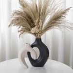 Black and Off-White Vases for Decor, Hollow Ceramic Vase Set of 2, Nordic Minima... - Image 2