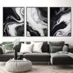 Black and White Marble Wall Art Abstract Painting Canvas for Living Room Bedroom... - Image 2