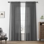 Blazer Grey Linen Curtains 84 Inches Long 2 Panels Set Back Tab Rod Pocket Dark ... - Image 2