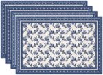 Blue Floral Branches Linen Placemats Set of 4, Chinoiserie Waterproof Washable H... - Image 2