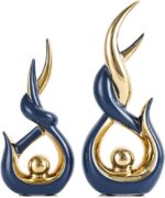 Blue Gold Ceramic Abstract 2 Piece Statue Set,Mid Century Modern Abstract Art Ho... - Image 2