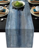 Blue Grey Table Runners Modern Art Farmhouse Linen Table Runners Dresser Scarves... - Image 2