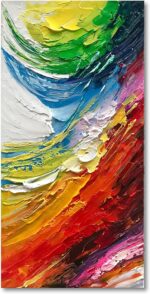 Blue and red Abstract Wall Decoration, Hand-Painted Oil Canvas Frame 46x23 inch ... - Image 2
