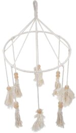 Bohemian Tassel Leaf Wall Hanging Ornament Iron Hoop, Beige Decorative Indoor Pe... - Image 2