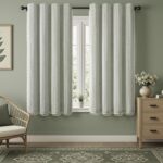 Boho Blackout Curtains 63 Inches Long Sage Green Linen Blend 2 Panels with Tasse... - Image 2
