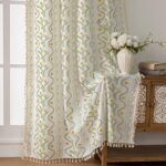 Boho Curtains 96 Inch Long for Living Room, Bedroom,Yellow Flower| Sage on White... - Image 2