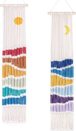Boho Macrame Wall Hanging Decor Set, 2PCS Southwest Bohemian Handmade Woven Sun&... - Image 2