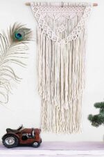 Boho Macrame Wall Hanging Woven Decor - Ivory 16 x 36 Inches Modern Bohemian Far... - Image 2