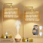 Boho Table Lamps With USB Charging Ports And Outlet, Dimmable Rattan Lamp Set Of... - Image 2