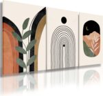 Boho Wall Art Prints Set of 3, Neutral Abstract Geometric Canvas Artwork for Bed... - Image 2