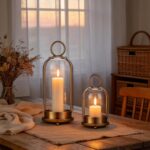 Brass Glass Candle Holders Set of 2 (5"x11" & 4.5"x7.6"), Metal Candle Holder wi... - Image 2